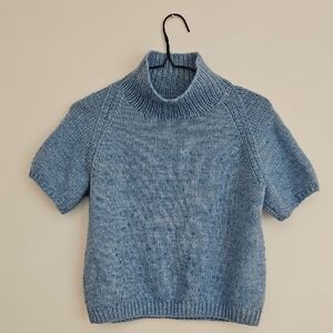 Light Blue Short-Sleeve Turtleneck Sweater